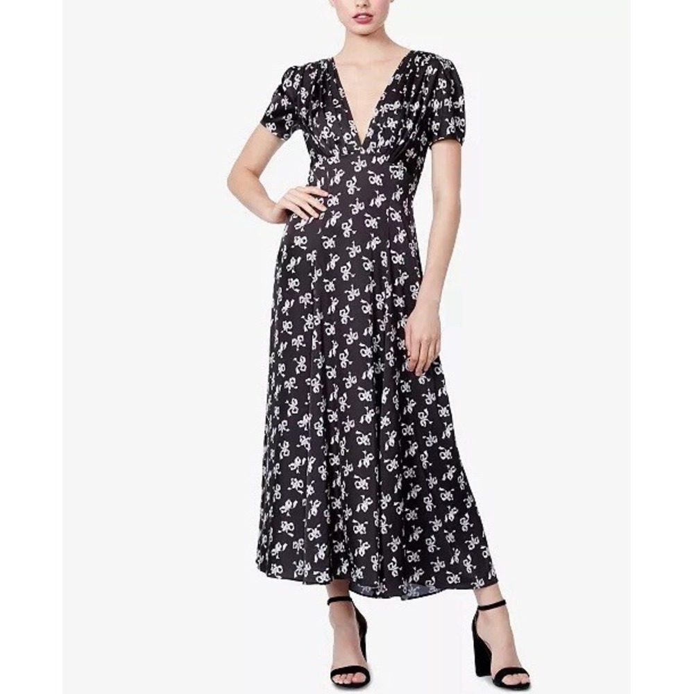 Betsey Johnson Bow Print Black A-Line Satin Slip Dress Size‎ 2
